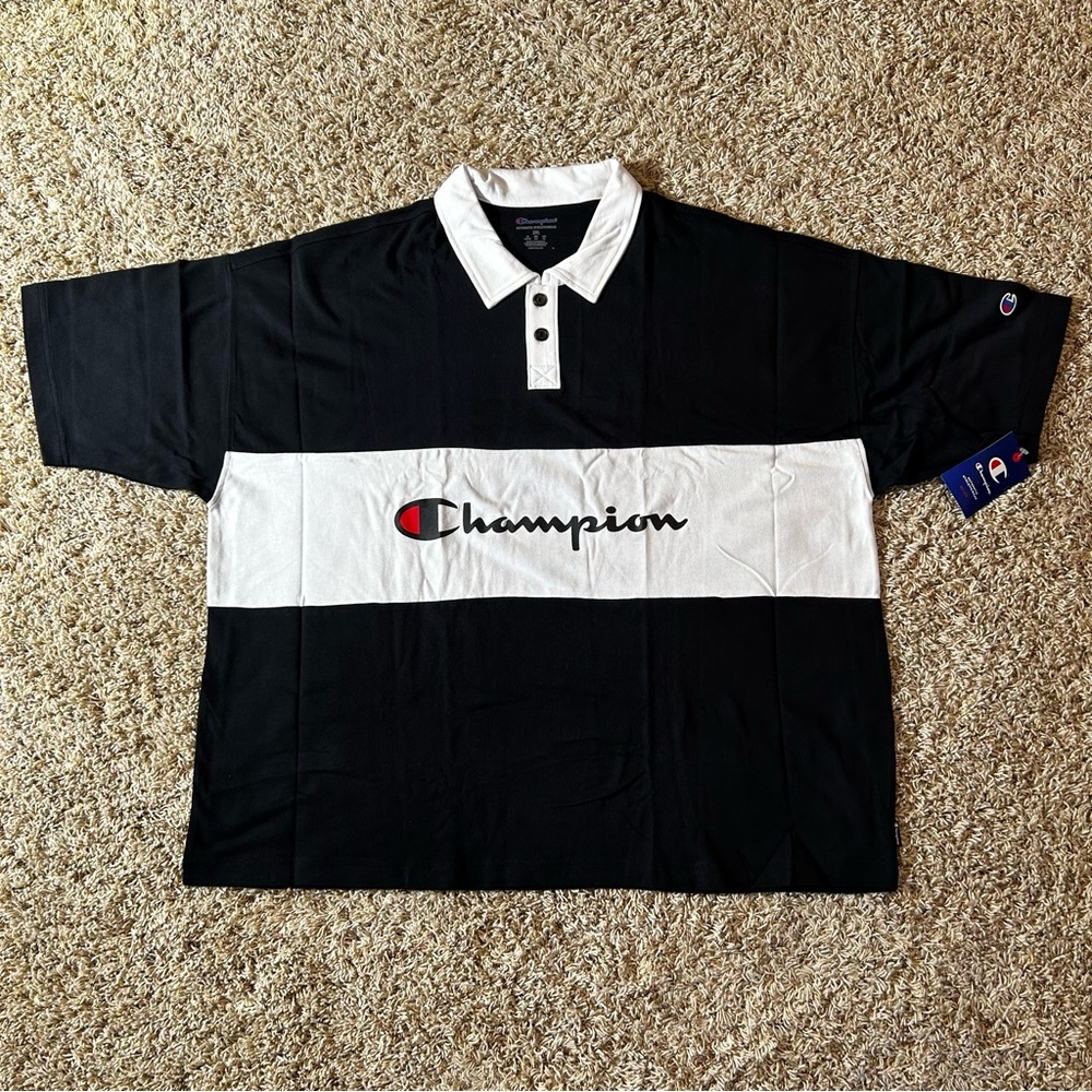 Champion- Men’s Power Blend Polo Rugby Short Sleeve Black - Size 2XL